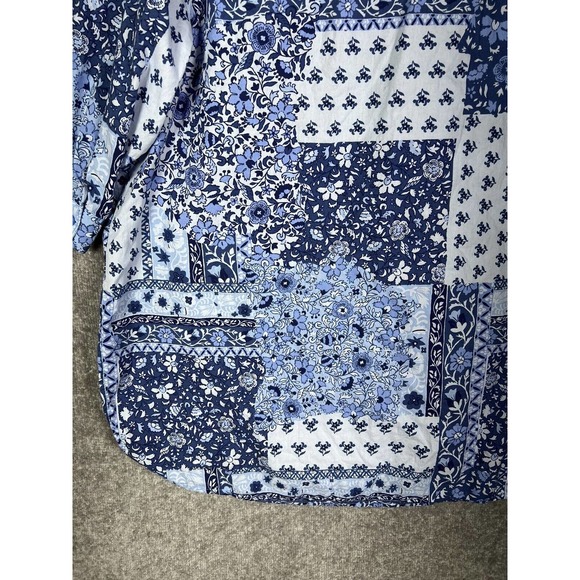 Woman Within 1/2 Sleeve V-Neck Floral Patchwork Popover Top Womens 18/20 Blue - Picture 12 of 14